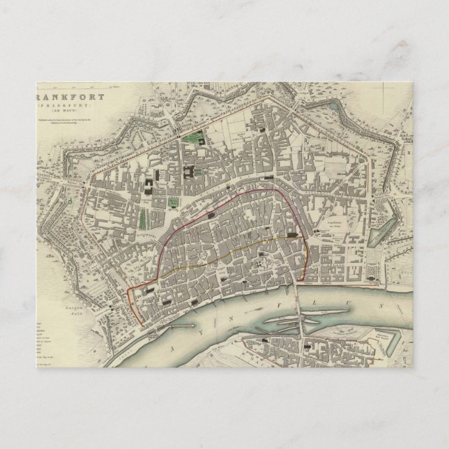 Vintage Map of Frankfurt Germany (1837) Postcard (Front)