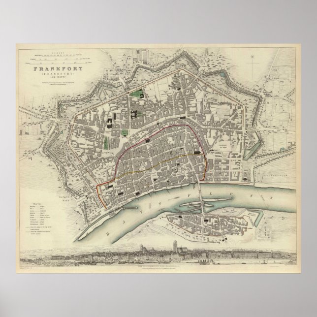 Vintage Map of Frankfurt Germany (1837) Poster (Front)