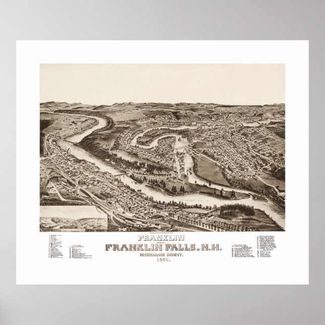 Vintage map of Franklin NH from 1884 Poster (Front)