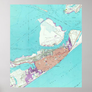 Vintage Map of Galveston Texas (1954) Poster