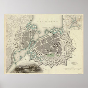 Vintage Map of Geneva (1841) Poster