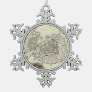 Vintage Map of Geneva (1841) Snowflake Pewter Christmas Ornament