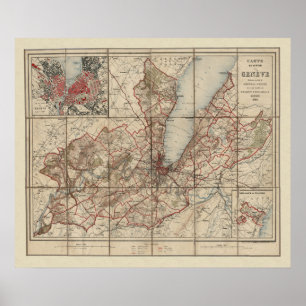 Vintage Map of Geneva circa 1900 Poster