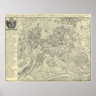Vintage Map of Geneva Switzerland, 1825 Poster