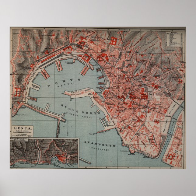 Vintage Map of Genoa Italy (1894) Poster (Front)