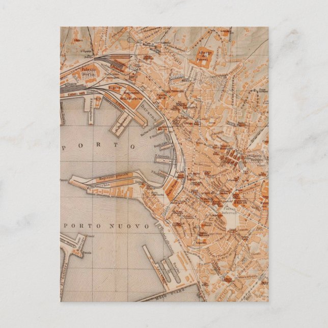 Vintage Map of Genoa Italy (1906) Postcard (Front)