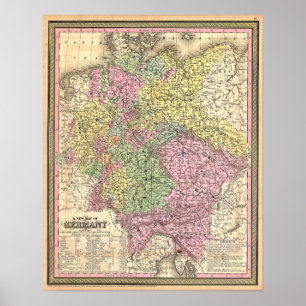 Vintage Map of Germany, 1853 Poster