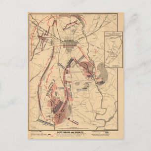 Vintage Map of Gettysburg and Vicinity, July 1863 Postcard
