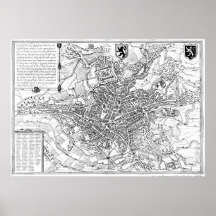 Vintage Map of Ghent Belgium (1650) BW Poster