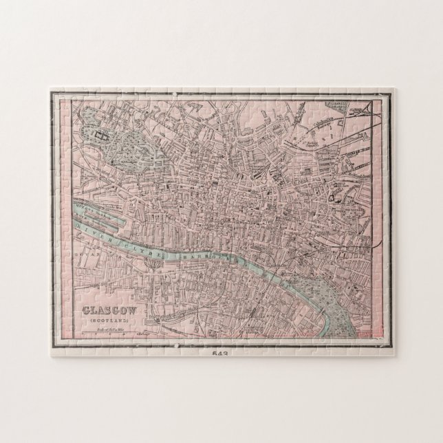 Vintage Map of Glasgow Scotland (1901) Jigsaw Puzzle (Horizontal)