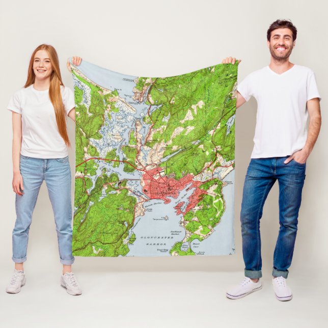 Vintage Map of Gloucester Massachusetts (1949) Fleece Blanket (In Situ)
