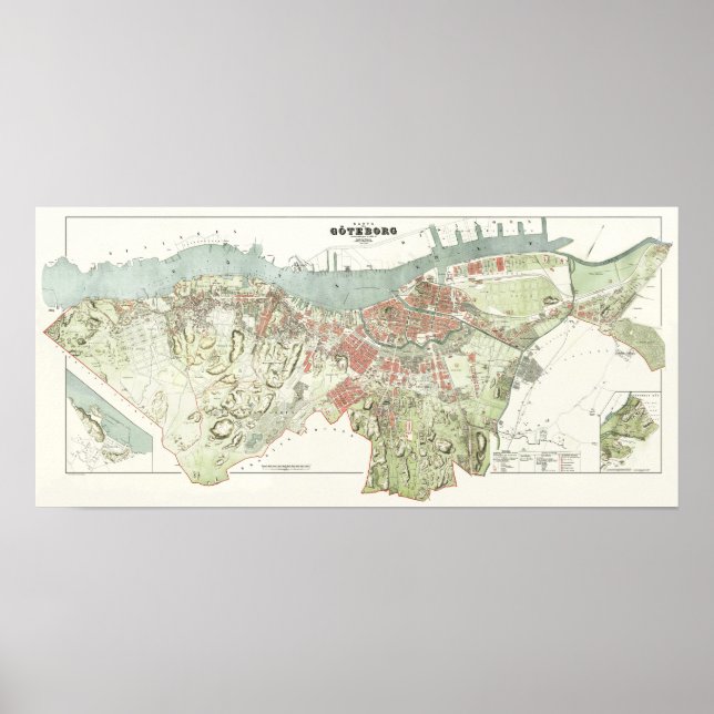Vintage Map of Gothenburg, Sweden Poster (Front)