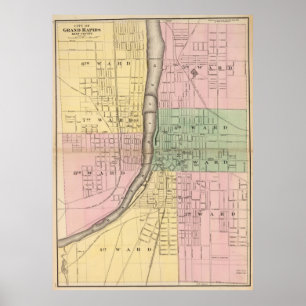 Vintage Map of Grand Rapids Michigan (1873) Poster
