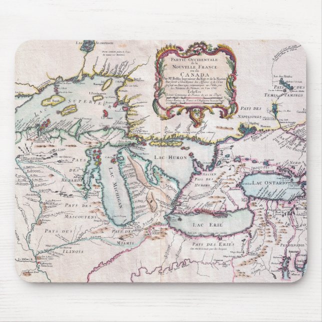 Vintage Map of Great Lakes Mouse Mat (Front)