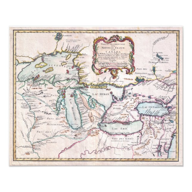 Vintage Map of Great Lakes Photo Print (Front)