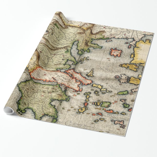 Vintage Map of Greece (1596) Wrapping Paper (Unrolled)