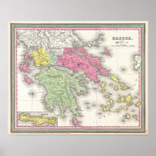 Vintage Map of Greece (1853) Poster