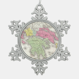 Vintage Map of Greece (1853) Snowflake Pewter Christmas Ornament