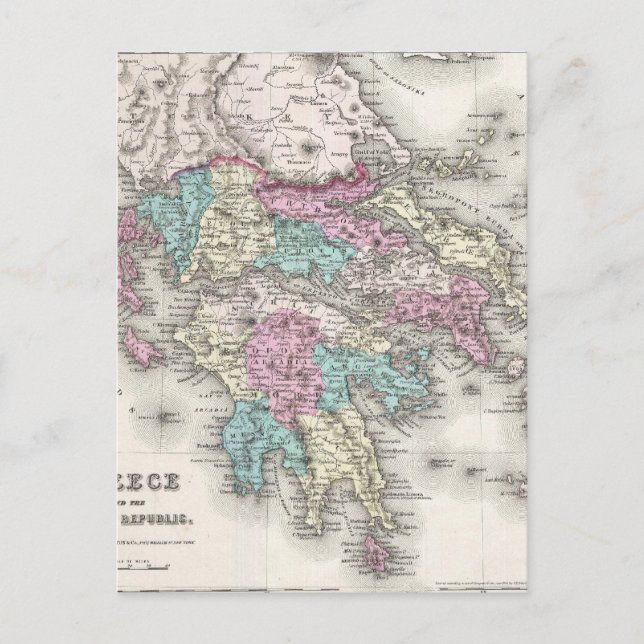 Vintage Map of Greece (1855) Postcard (Front)