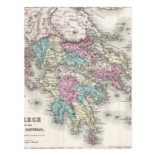 Vintage Map of Greece (1855) Postcard