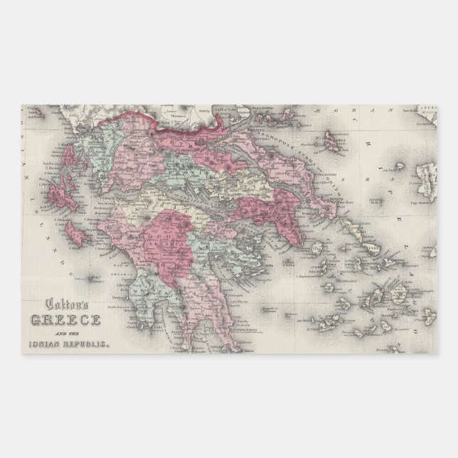 Vintage Map of Greece (1865) Rectangular Sticker (Front)