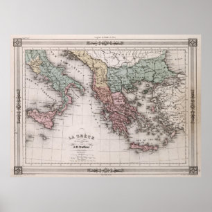Vintage Map of Greece and Italy (1852) Poster
