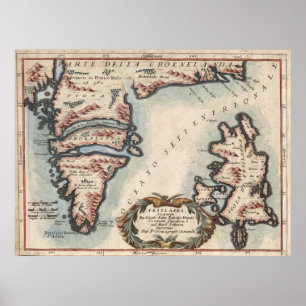 Vintage Map of Greenland and Iceland (1694) Poster