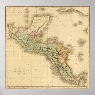 Vintage Map of Guatemala (1825) Poster
