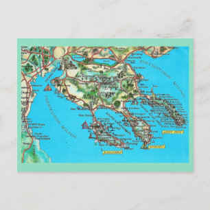 Vintage Map of Halkidiki Greece Postcard