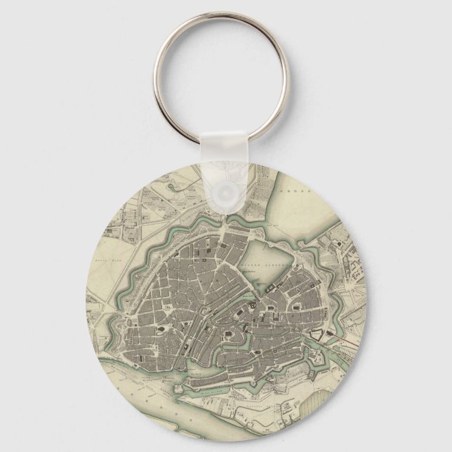 Vintage Map of Hamburg Germany (1841) Key Ring (Front)