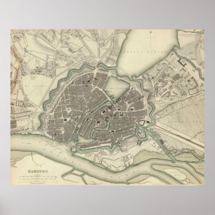 Vintage Map of Hamburg Germany (1841) Poster