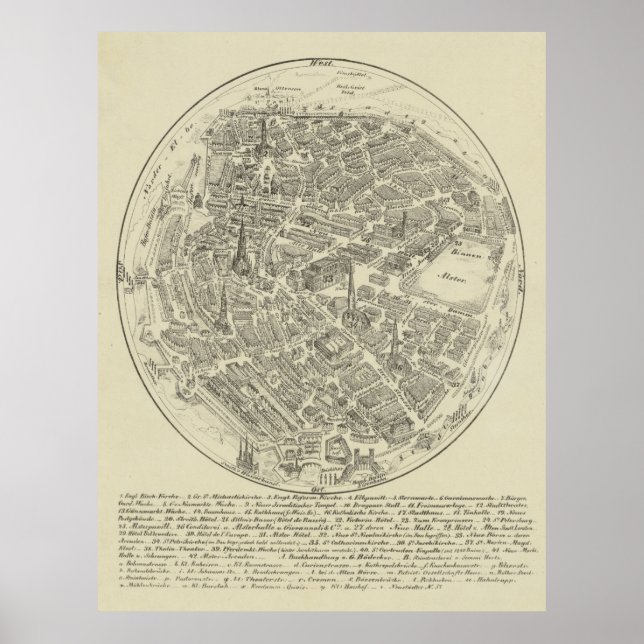 Vintage Map of Hamburg Germany (1850) Poster (Front)
