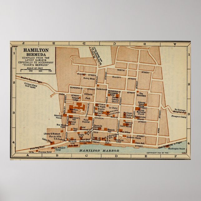 Vintage Map of Hamilton Bermuda (1922) Poster (Front)