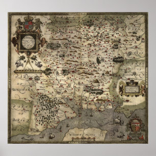 Vintage Map of Hampshire England (1575) Poster