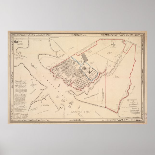 Vintage Map of Hampton Virginia (1867) Poster (Front)