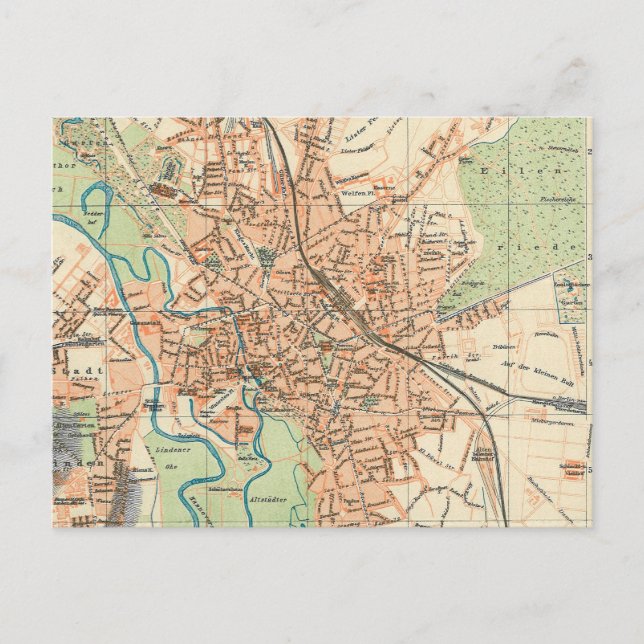 Vintage Map of Hanover Germany (1895) Postcard (Front)
