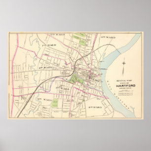 Vintage Map of Hartford Connecticut (1893) Poster