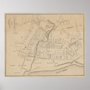 Vintage Map of Hartford CT in 1640 (1890) Poster