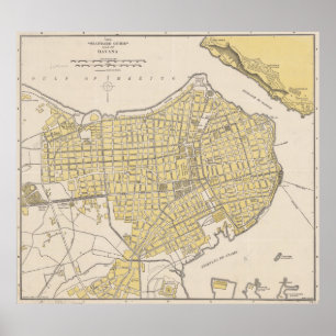 Vintage Map of Havana Cuba (1905) Poster