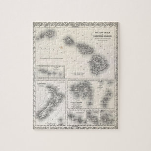 Vintage Map of Hawaii and New Zealand (1855) Jigsaw Puzzle