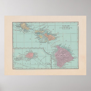 Vintage Map of Hawaii - colour version Poster