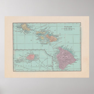 Vintage Map of Hawaii - colour version Poster