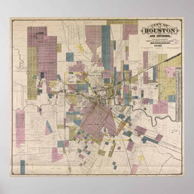 Vintage Map of Houston Texas (1895) Poster (Front)