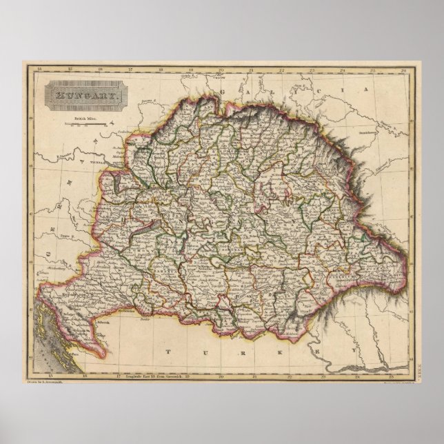 Vintage Map of Hungary (1817) Poster (Front)