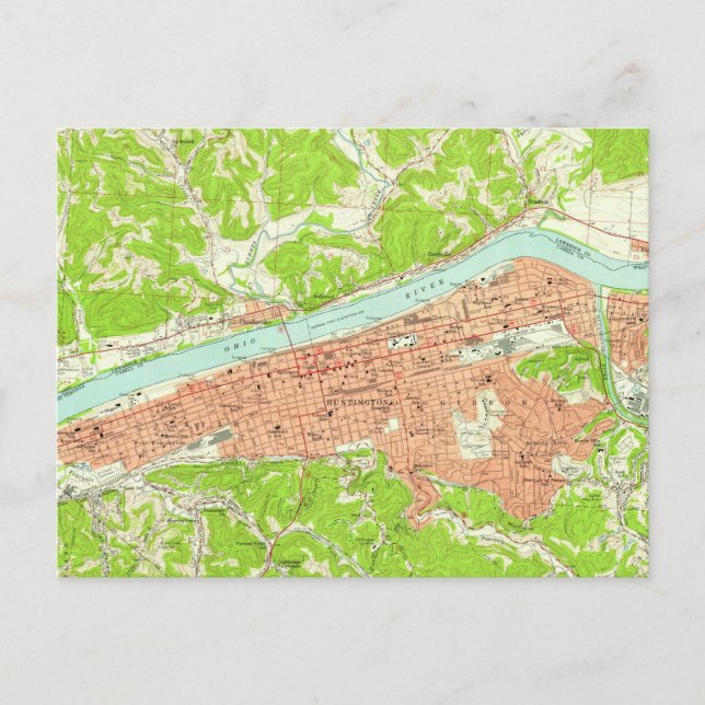 Vintage Map of Huntington West Virginia (1957) Postcard (Front)