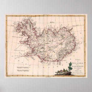 Vintage Map of Iceland (1781) Poster