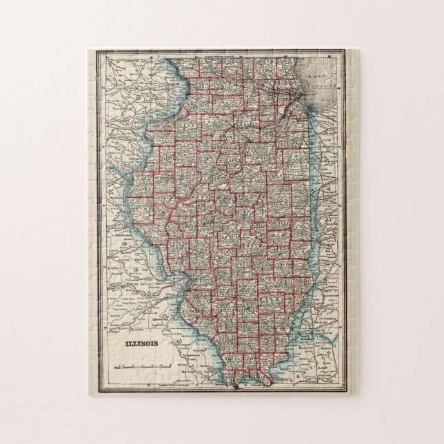 Vintage Map of Illinois (1893) Jigsaw Puzzle (Vertical)
