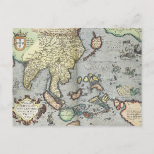Vintage Map of India 1592 Postcard