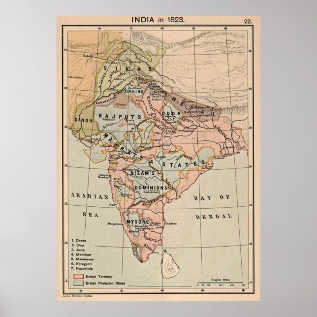 Vintage Map of India (1823) Poster (Front)