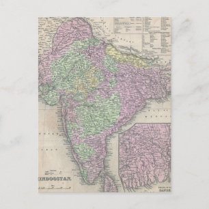 Vintage Map of India (1853) Postcard